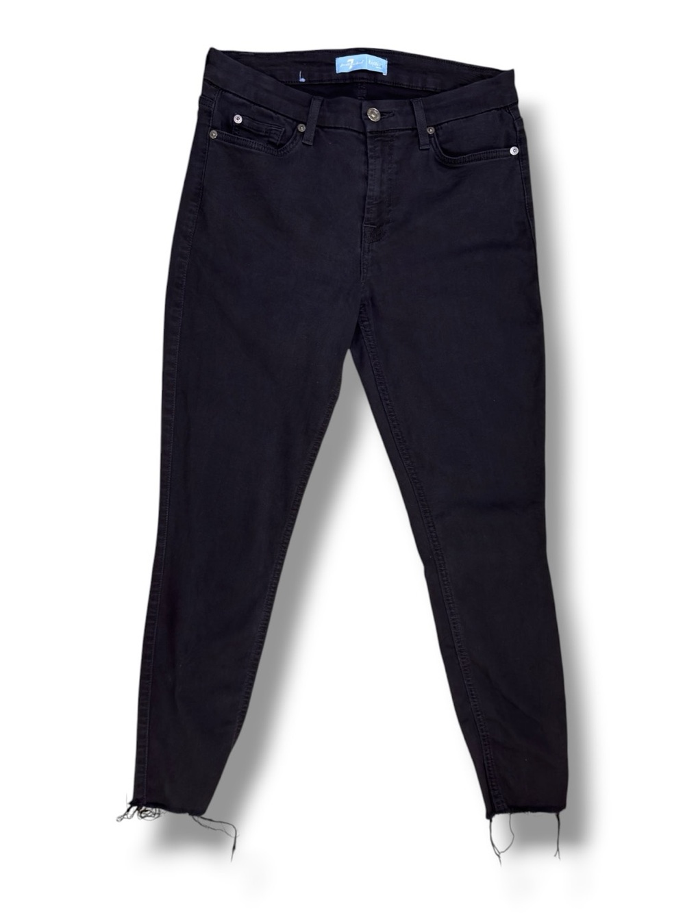 7 For All Mankind Black Skinny Jeans with Raw Hem